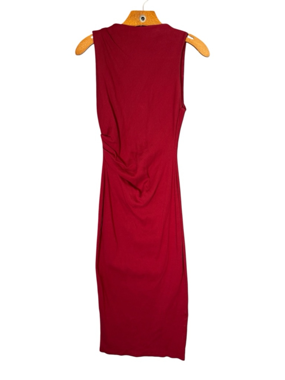 Zara Red Ribbed Bodycon Midi Dress Rouched Minimalist Sheath Column Dress  M